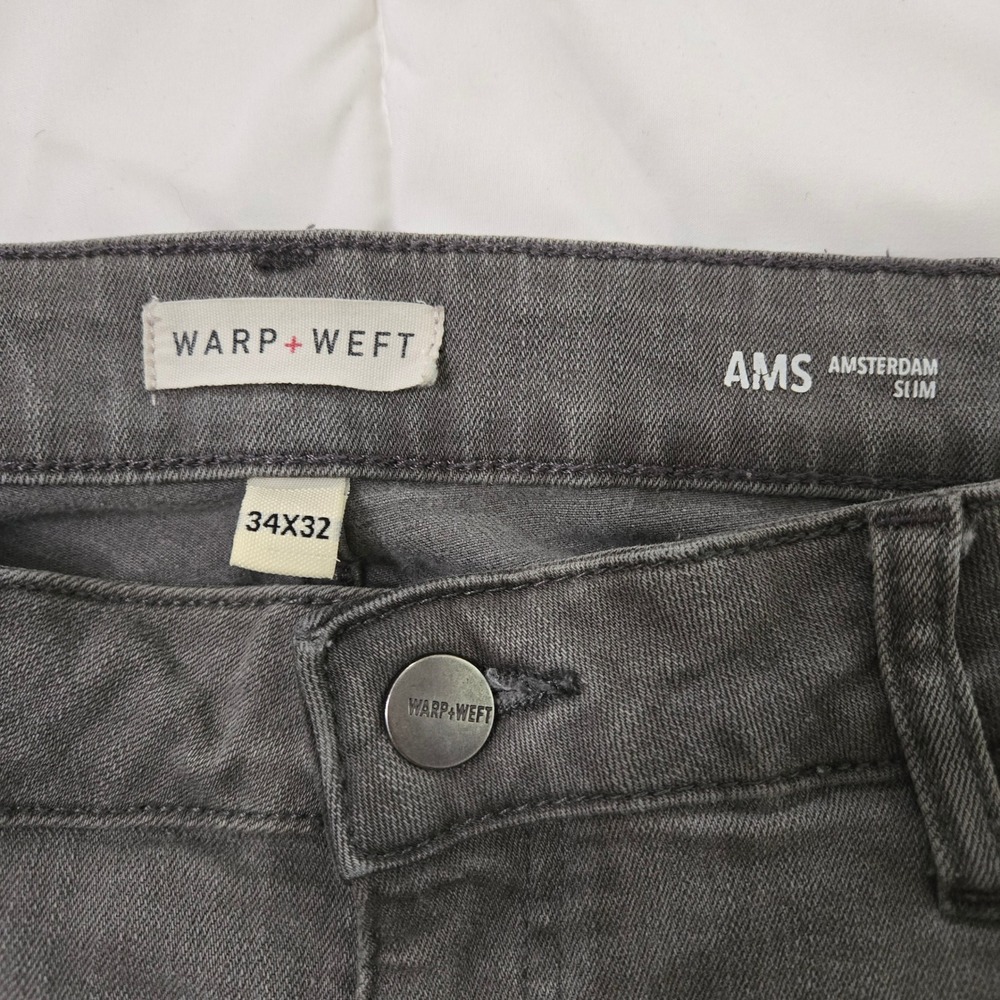 Warp + Weft AMS Amsterdam Slim Jeans Mens 34x32 Smoke Grey Stretch Denim 166332 - Picture 3 of 4